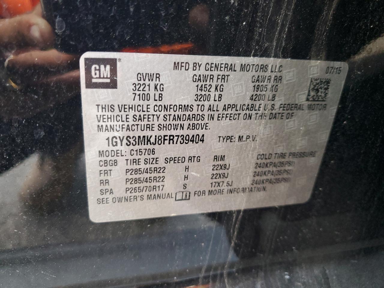 2015 Cadillac Escalade Luxury VIN: 1GYS3MKJ8FR739404 Lot: 92055325