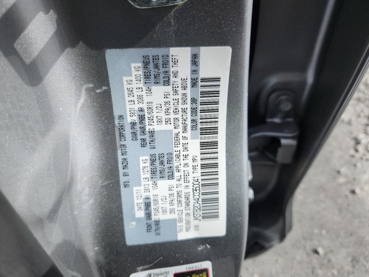 2012 Mazda Cx-9 VIN: JM3TB2CA4C0350041 Lot: 91733625