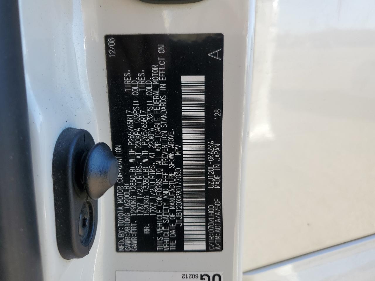 2009 Lexus Gx 470 VIN: JTJBT20XX90177030 Lot: 90474165