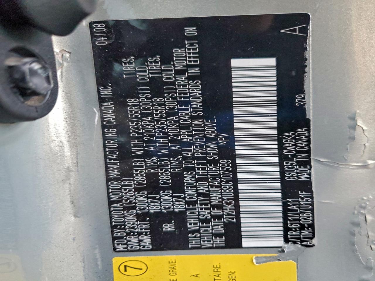 2009 Lexus Rx 350 VIN: 2T2HK31U89C107599 Lot: 94394285