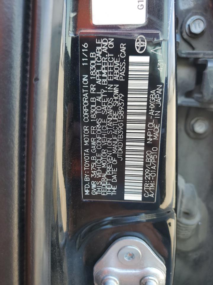 2016 Toyota Prius C VIN: JTDKDTB39G1589379 Lot: 91808025