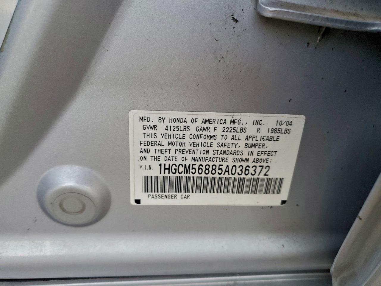 2005 Honda Accord Ex VIN: 1HGCM56885A036372 Lot: 94088435