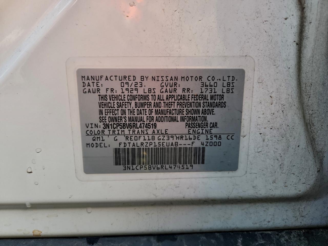 2024 Nissan Kicks S VIN: 3N1CP5BV6RL474519 Lot: 93770165