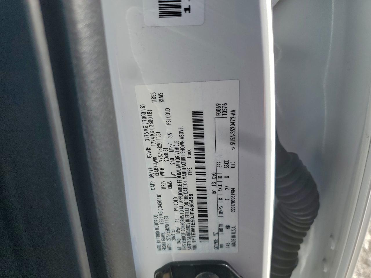 2018 Ford F150 Supercrew VIN: 1FTEW1E50JFA65458 Lot: 94040375