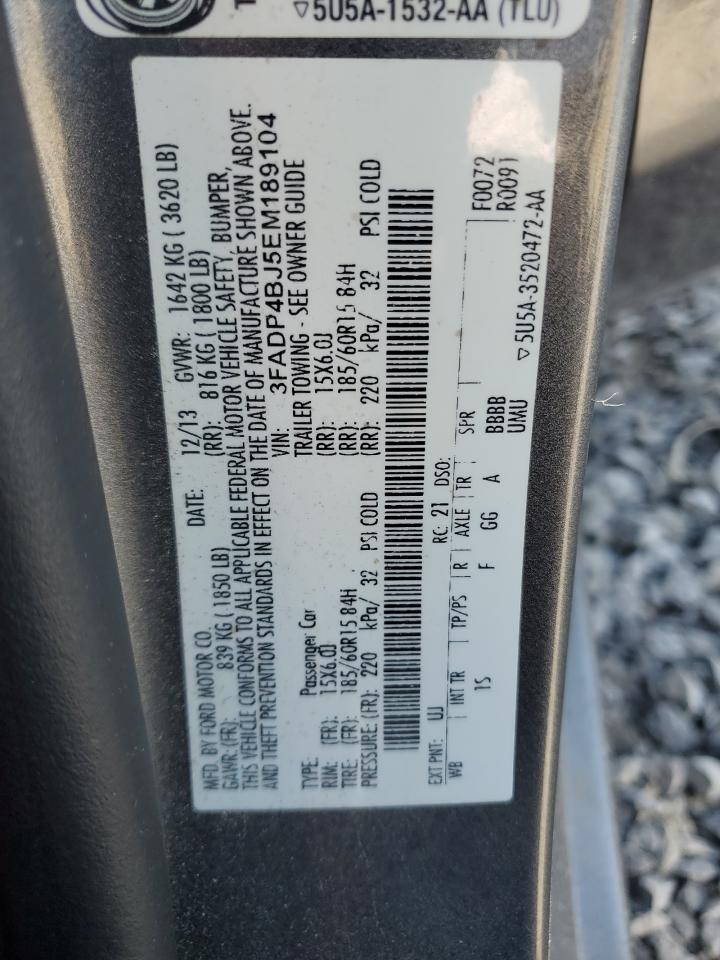 2014 Ford Fiesta Se VIN: 3FADP4BJ5EM189104 Lot: 92237055