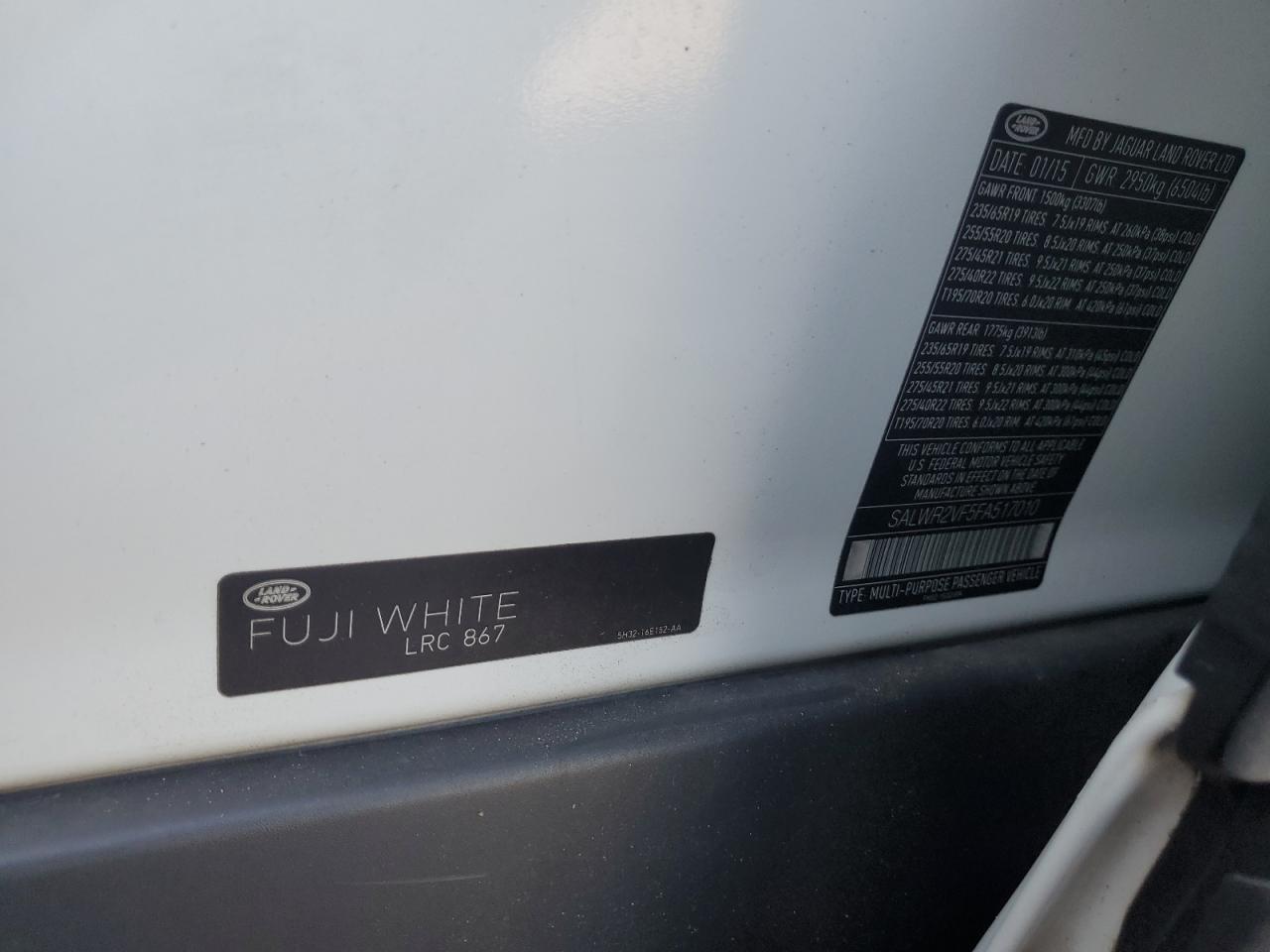 2015 Land Rover Range Rover Sport Hse VIN: SALWR2VF5FA517010 Lot: 93452045