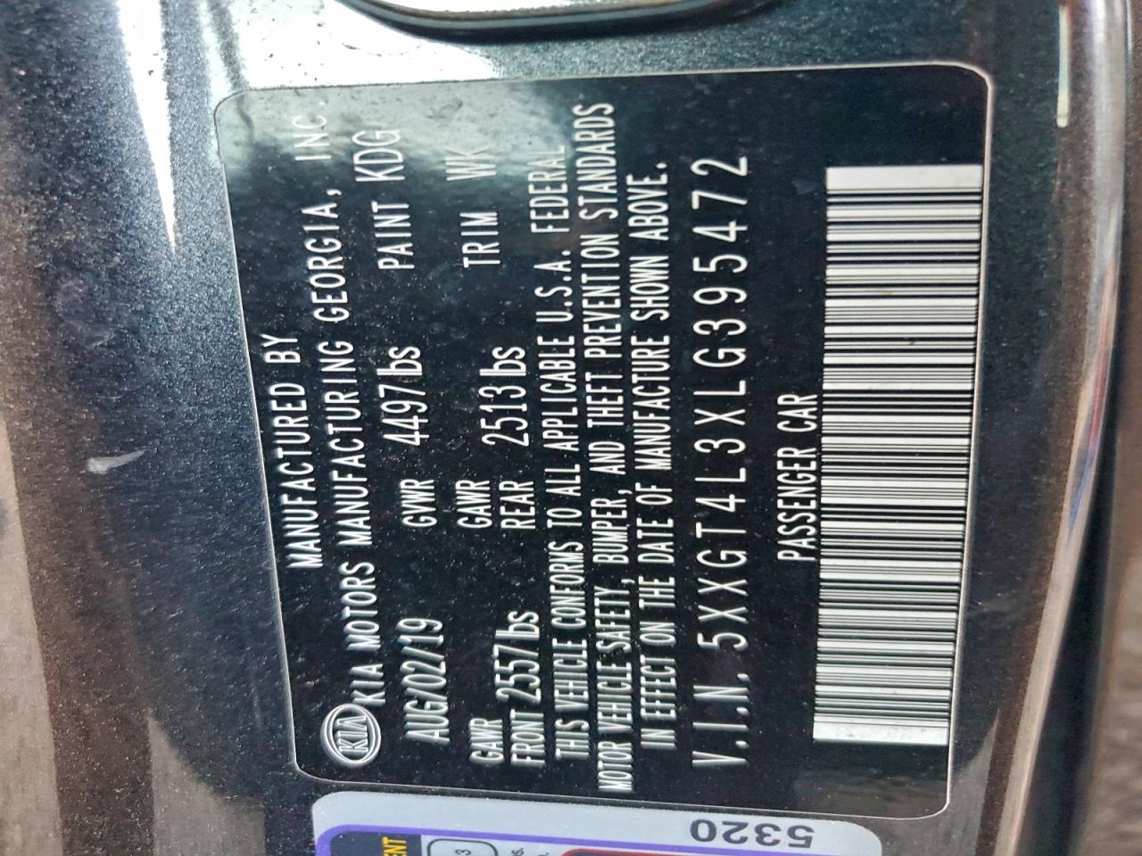 2020 Kia Optima Lx VIN: 5XXGT4L3XLG395472 Lot: 94243325