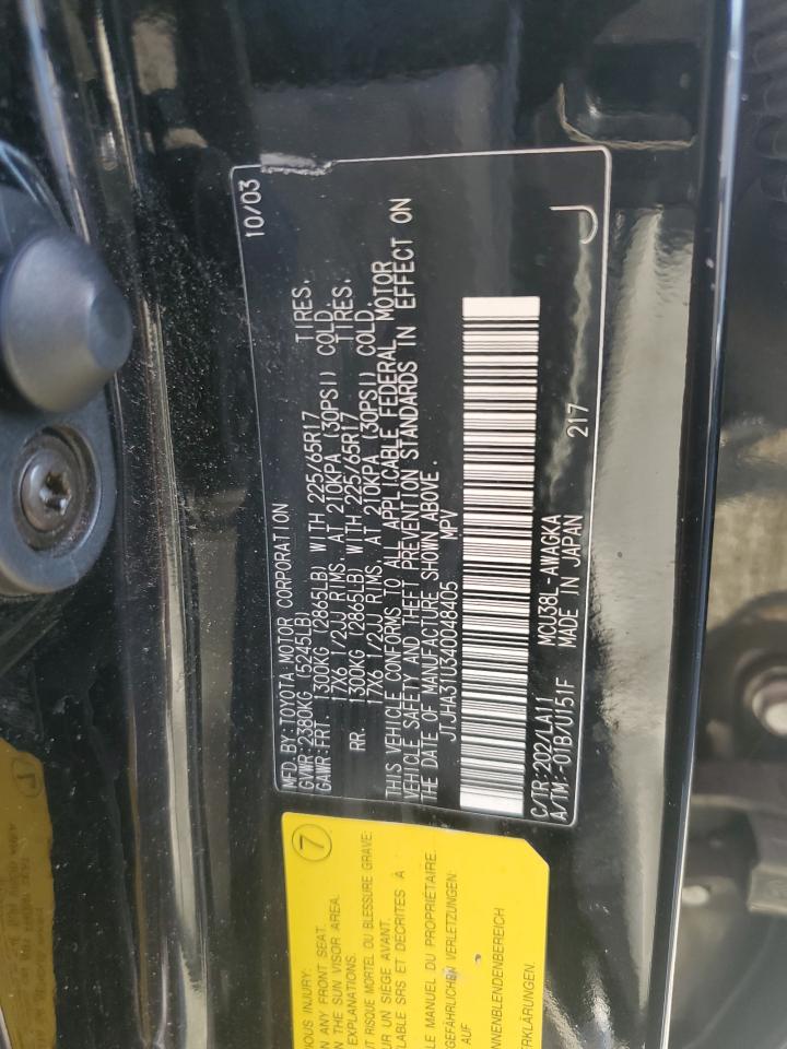 2004 Lexus Rx 330 VIN: JTJHA31U340048405 Lot: 91358825