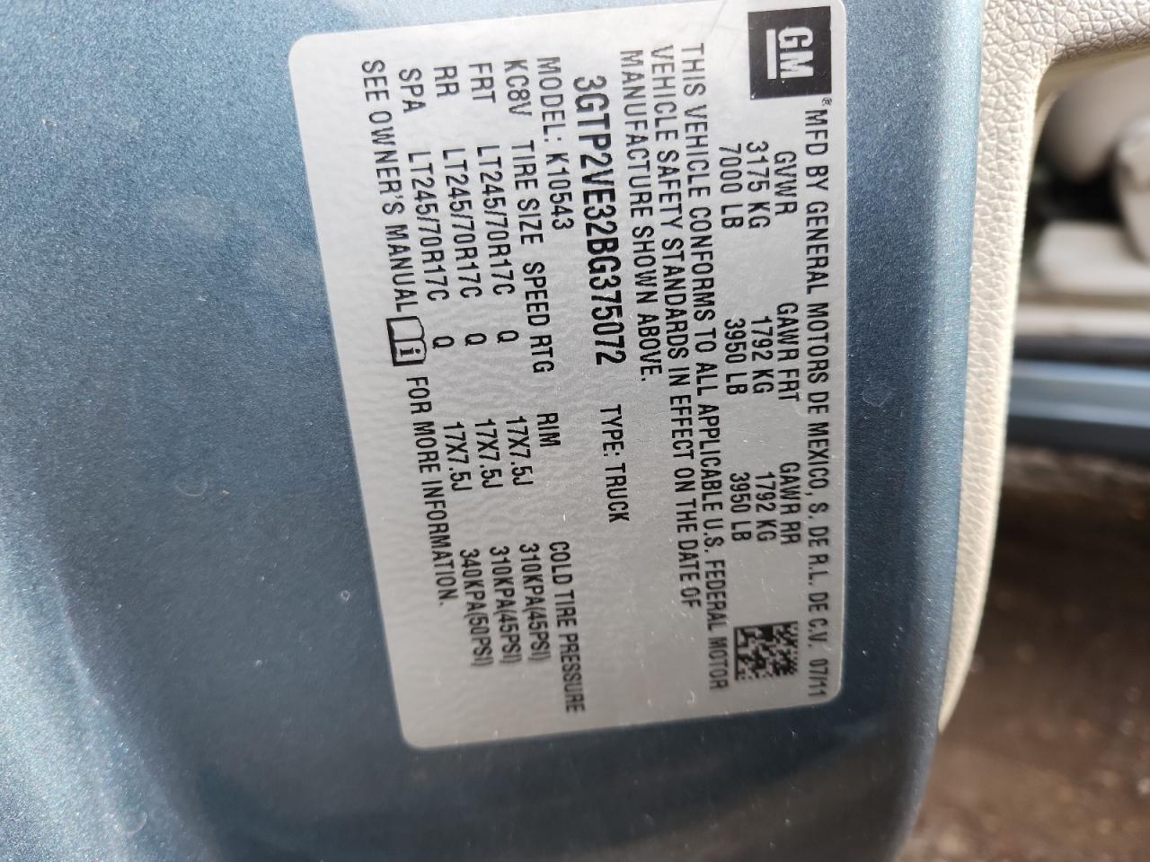 2011 GMC Sierra K1500 Sle VIN: 3GTP2VE32BG375072 Lot: 93219575