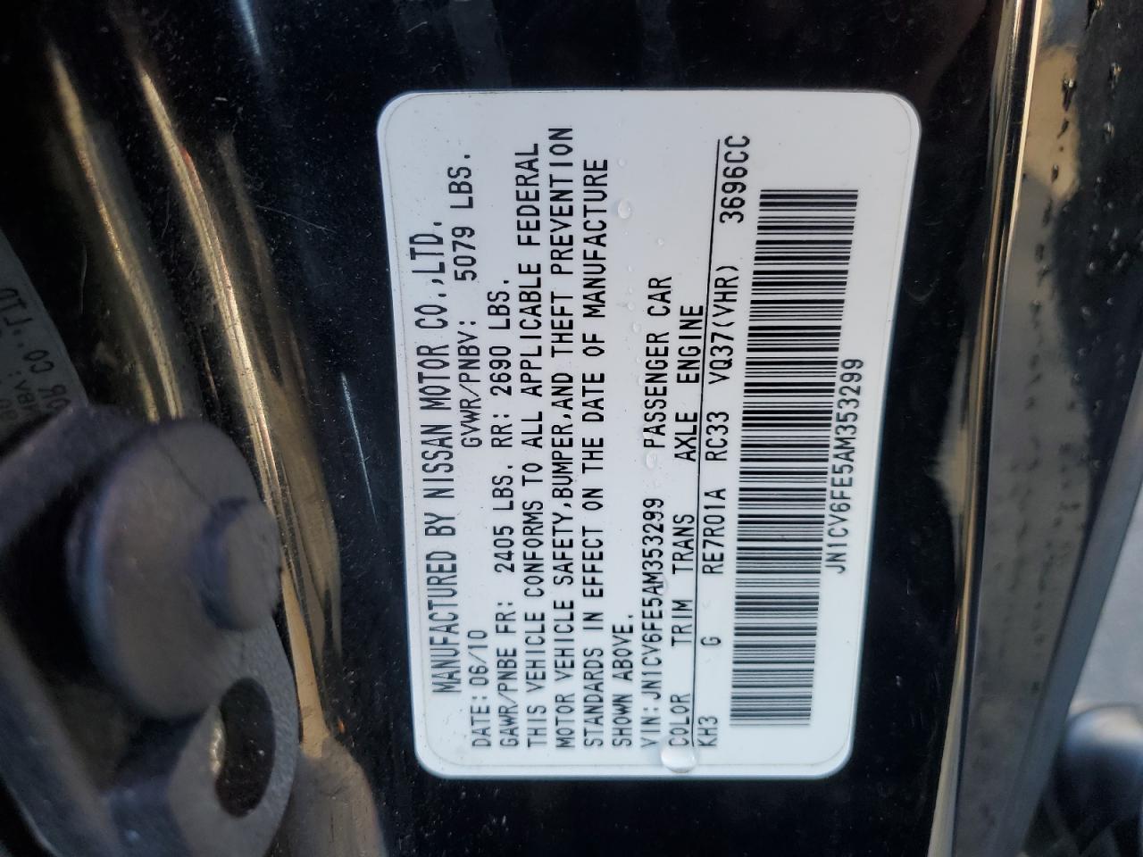 2010 Infiniti G37 Base VIN: JN1CV6FE5AM353299 Lot: 92862925