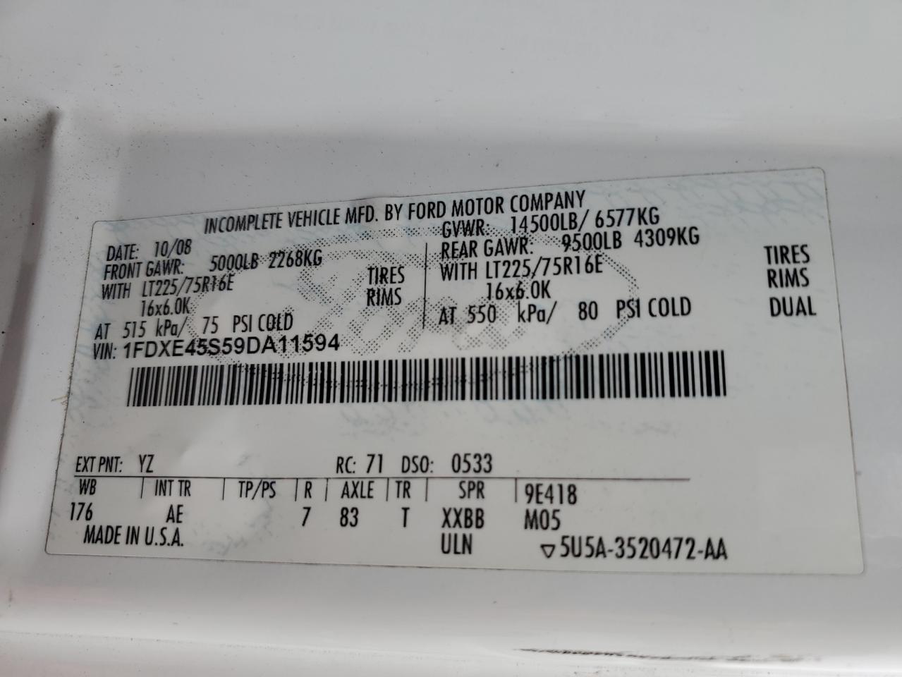 2009 Ford E450 Box Truck VIN: 1FDXE45S59DA11594 Lot: 93192225