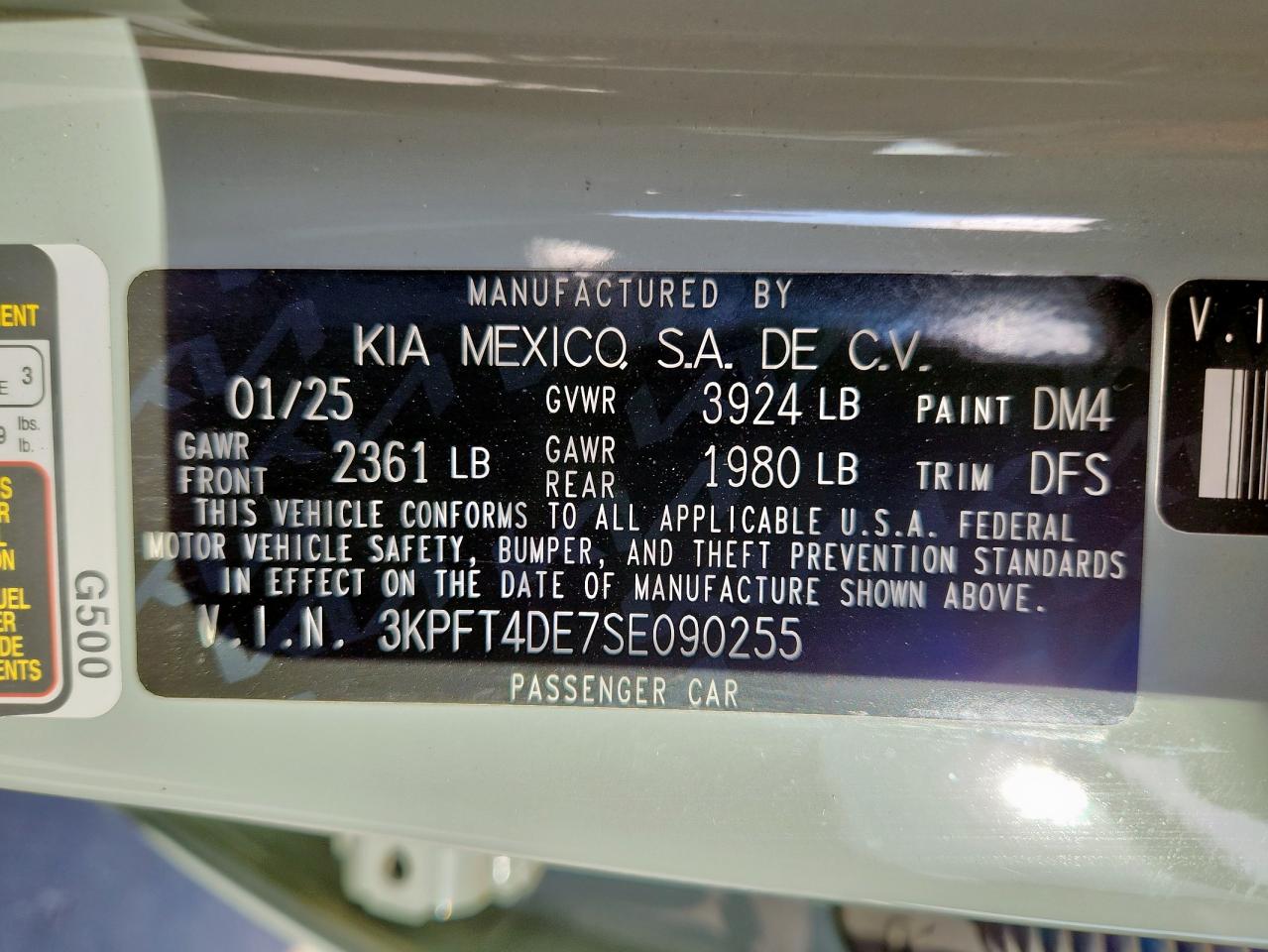 2025 Kia K4 Lx VIN: 3KPFT4DE7SE090255 Lot: 93108945