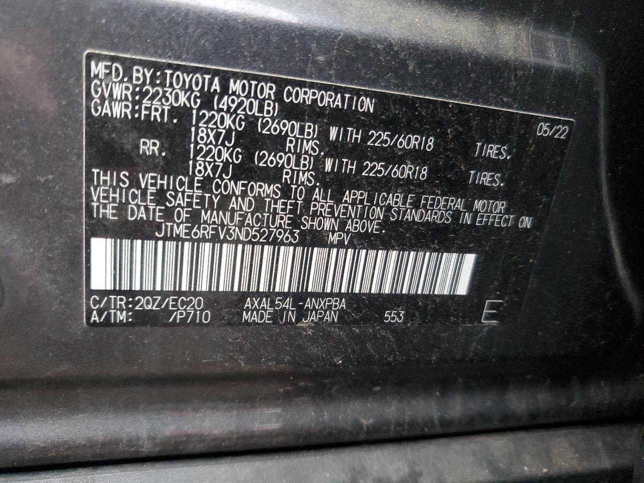 2022 Toyota Rav4 Xse VIN: JTME6RFV3ND527963 Lot: 93781515