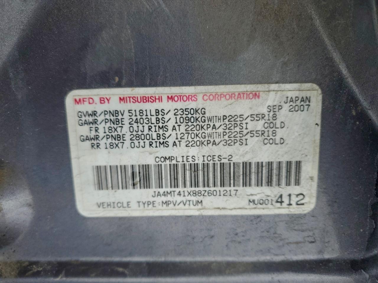 2008 Mitsubishi Outlander Xls VIN: JA4MT41X88Z601217 Lot: 93784075