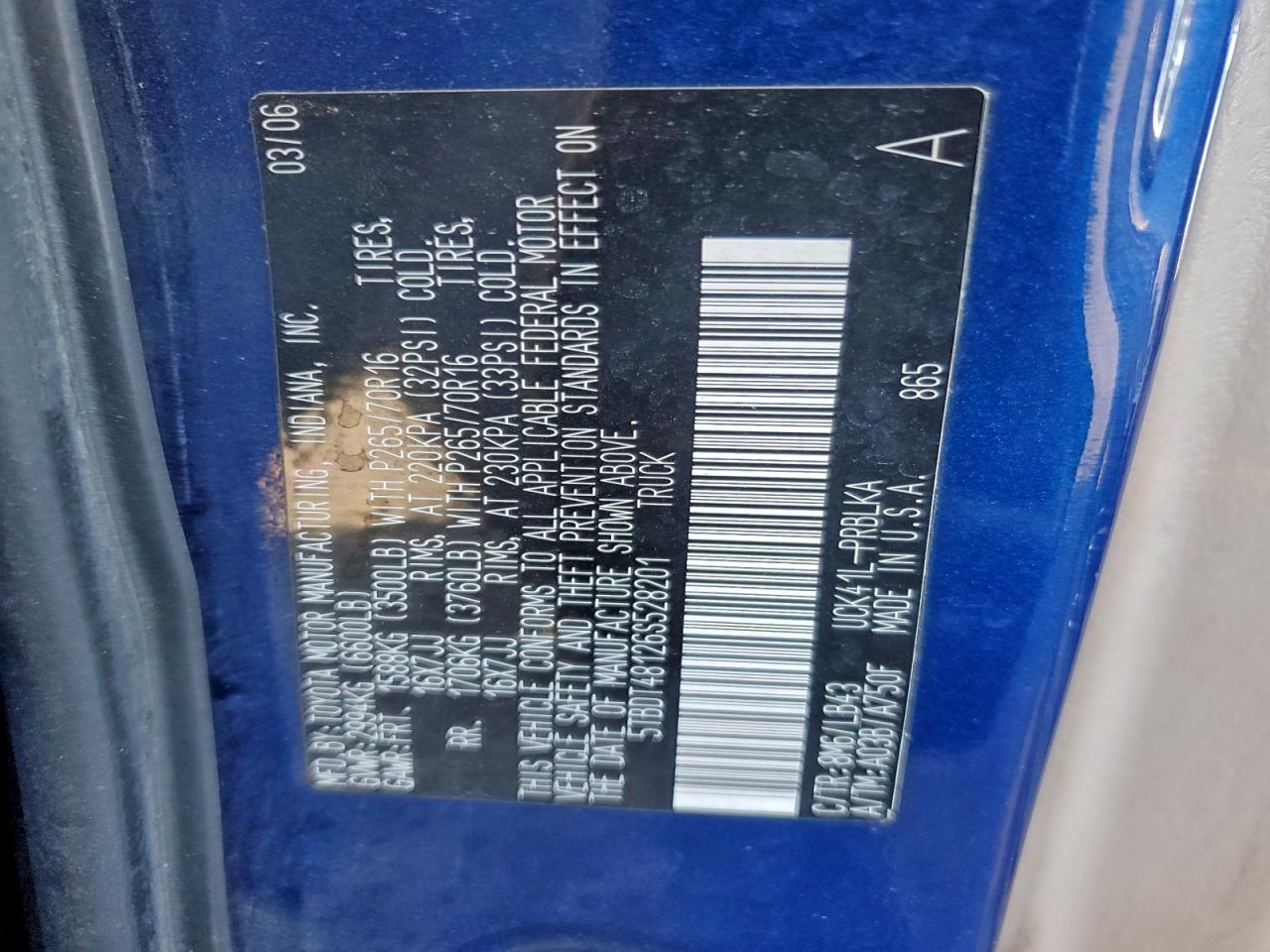 2006 Toyota Tundra Double Cab Limited VIN: 5TBDT48126S528201 Lot: 94291055