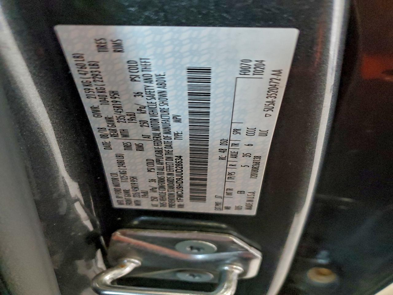 2018 Ford Escape Sel VIN: 1FMCU9HD9JUD28634 Lot: 94047555