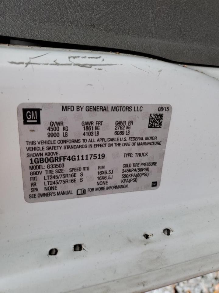 2016 Chevrolet Express Box Truck VIN: 1GB0GRFF4G1117519 Lot: 87180455