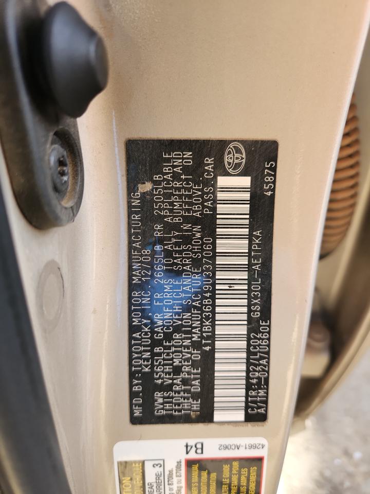 2009 Toyota Avalon Xl VIN: 4T1BK36B49U337060 Lot: 91813195