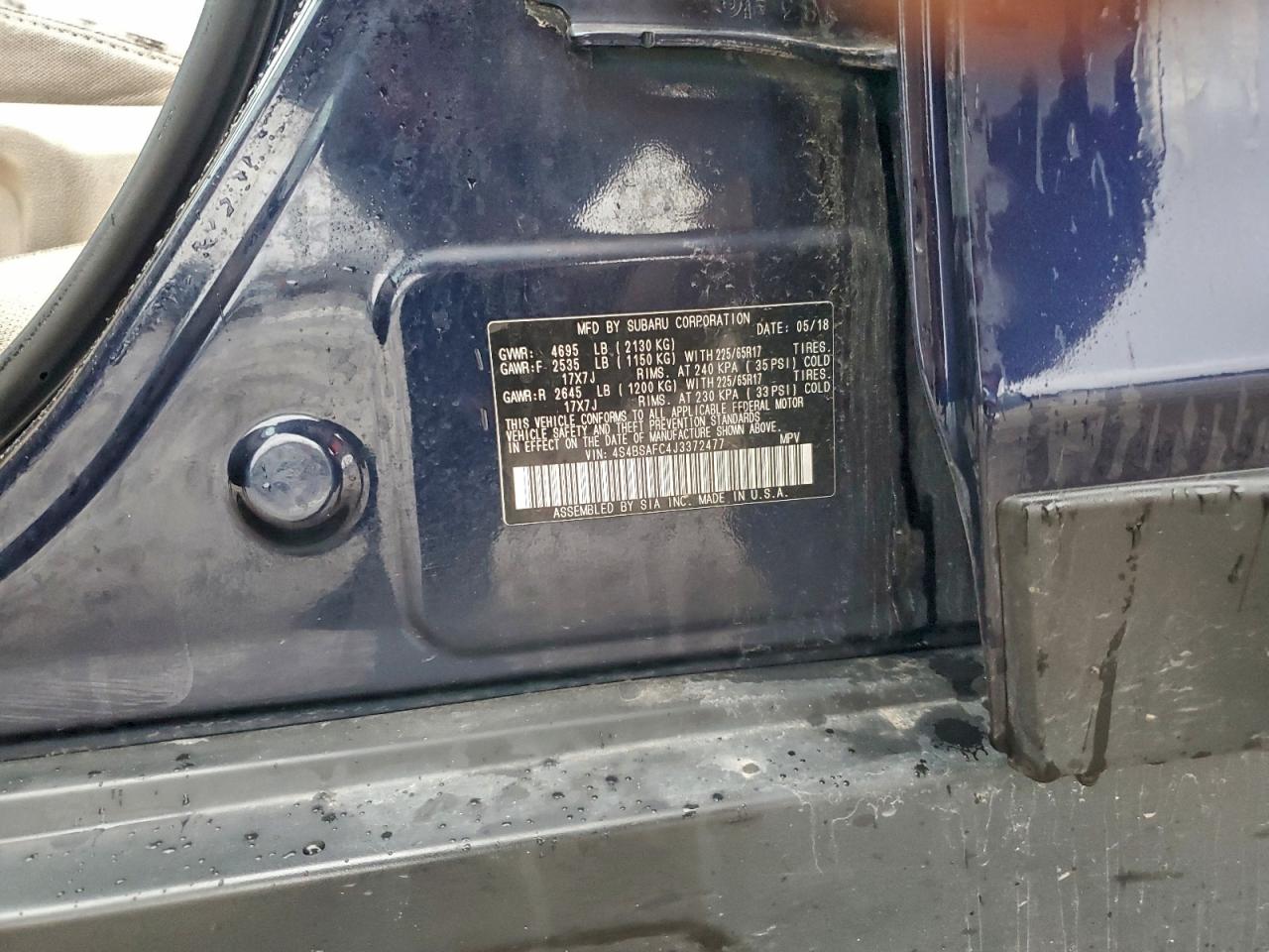 2018 Subaru Outback 2.5I Premium VIN: 4S4BSAFC4J3372477 Lot: 94092515