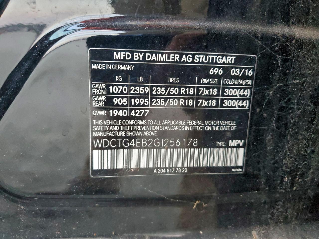 2016 Mercedes-Benz Gla 250 VIN: WDCTG4EB2GJ256178 Lot: 93875815