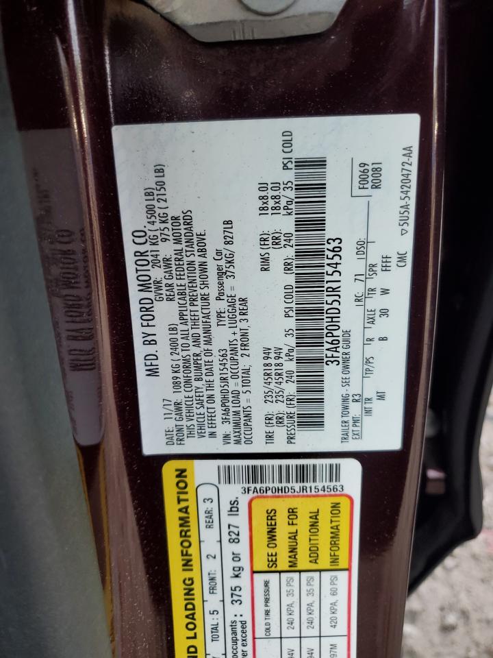 2018 Ford Fusion Se VIN: 3FA6P0HD5JR154563 Lot: 91881845