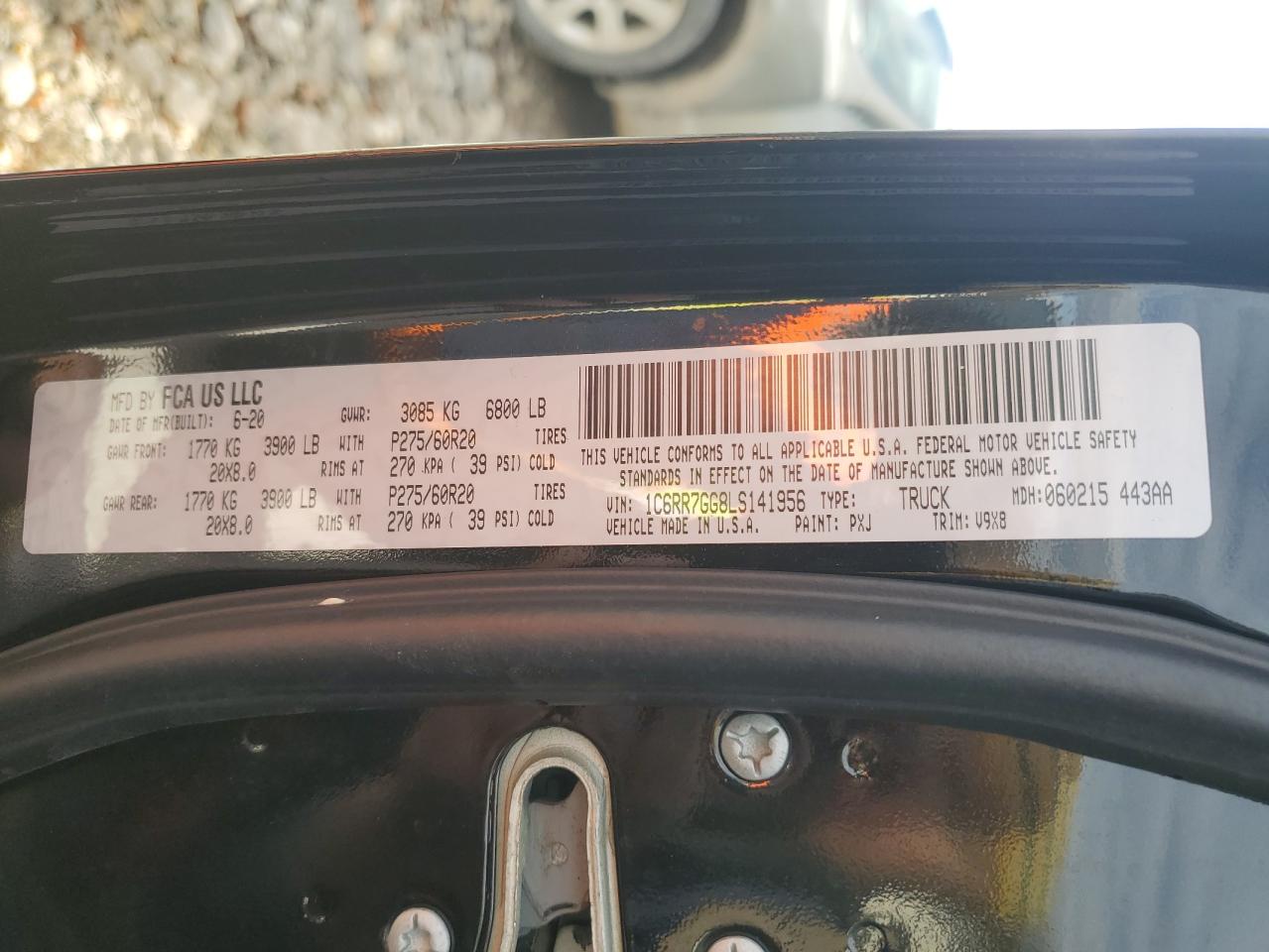 2020 Ram 1500 Classic Warlock VIN: 1C6RR7GG8LS141956 Lot: 91890855