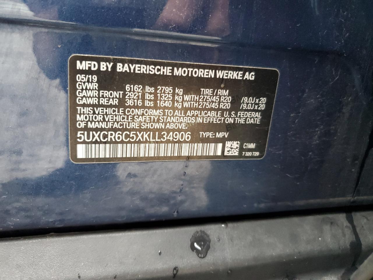 2019 BMW X5 xDrive40I VIN: 5UXCR6C5XKLL34906 Lot: 93311075