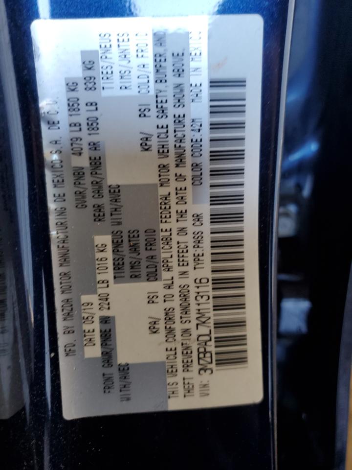 2019 Mazda 3 Preferred VIN: 3MZBPADL7KM113116 Lot: 91423195