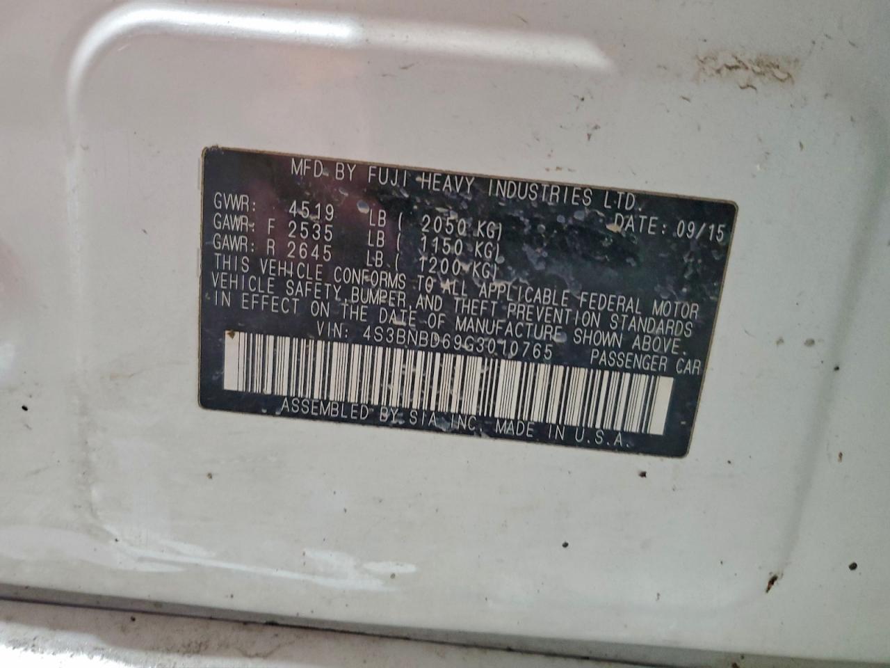 2016 Subaru Legacy 2.5I Premium VIN: 4S3BNBD69G3010765 Lot: 90286325