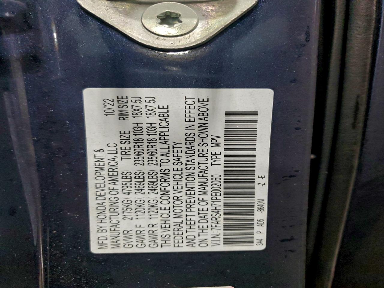 2023 Honda Cr-V Exl VIN: 7FARS4H71PE002060 Lot: 94382175