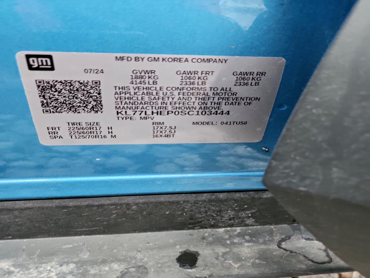 2025 Chevrolet Trax 1Lt VIN: KL77LHEP0SC103444 Lot: 93404915