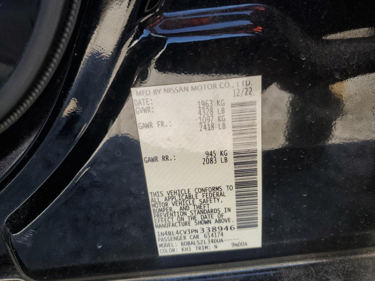 2023 Nissan Altima Sr VIN: 1N4BL4CV3PN338946 Lot: 93365585