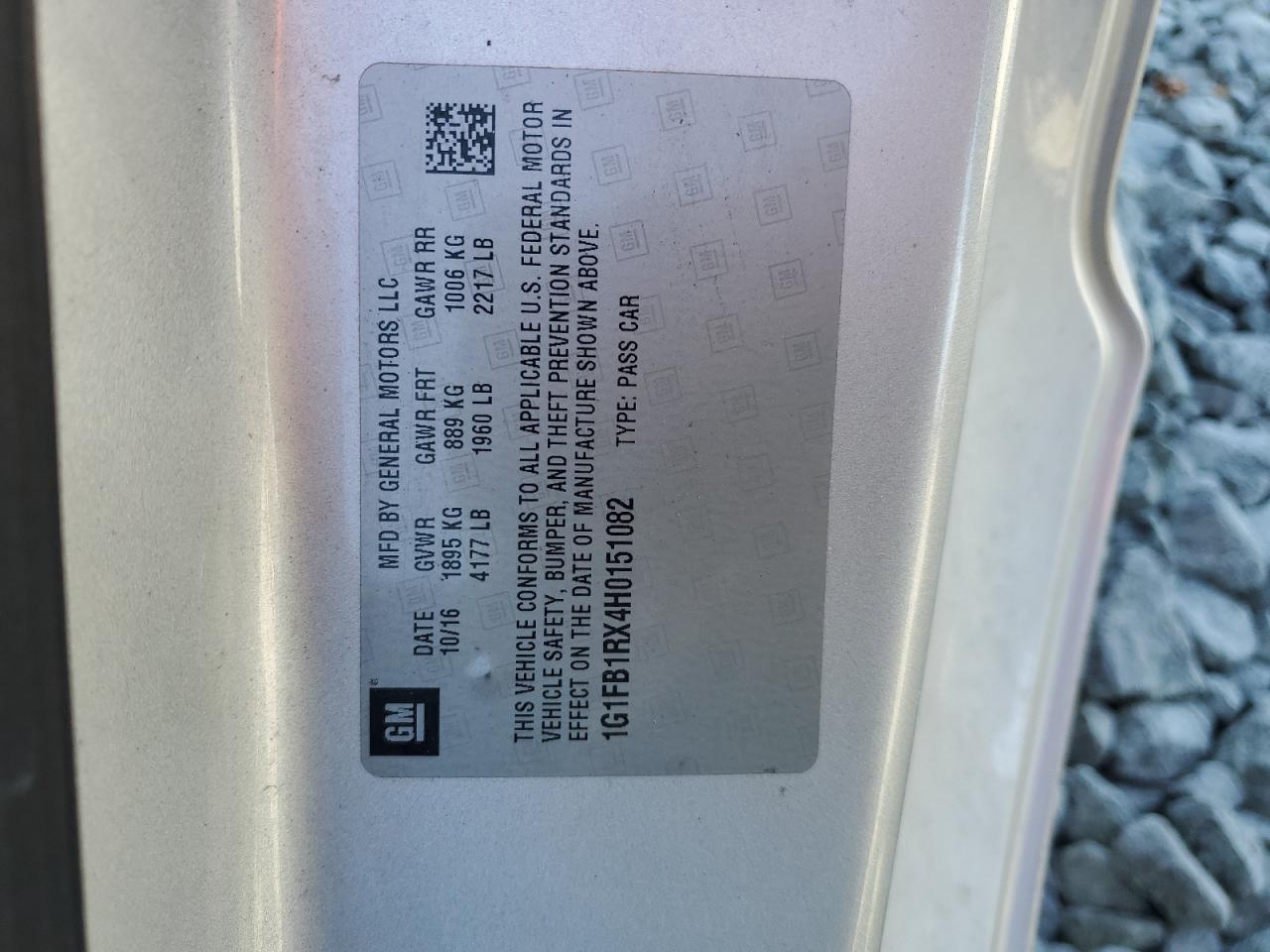 2017 Chevrolet Camaro Lt VIN: 1G1FB1RX4H0151082 Lot: 92805555