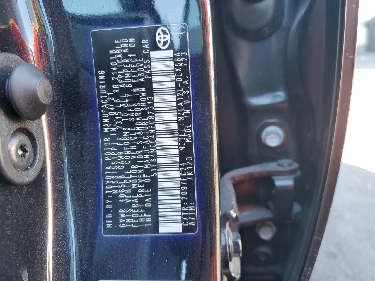 2021 Toyota Corolla Se VIN: 5YFS4MCE4MP087313 Lot: 93898835