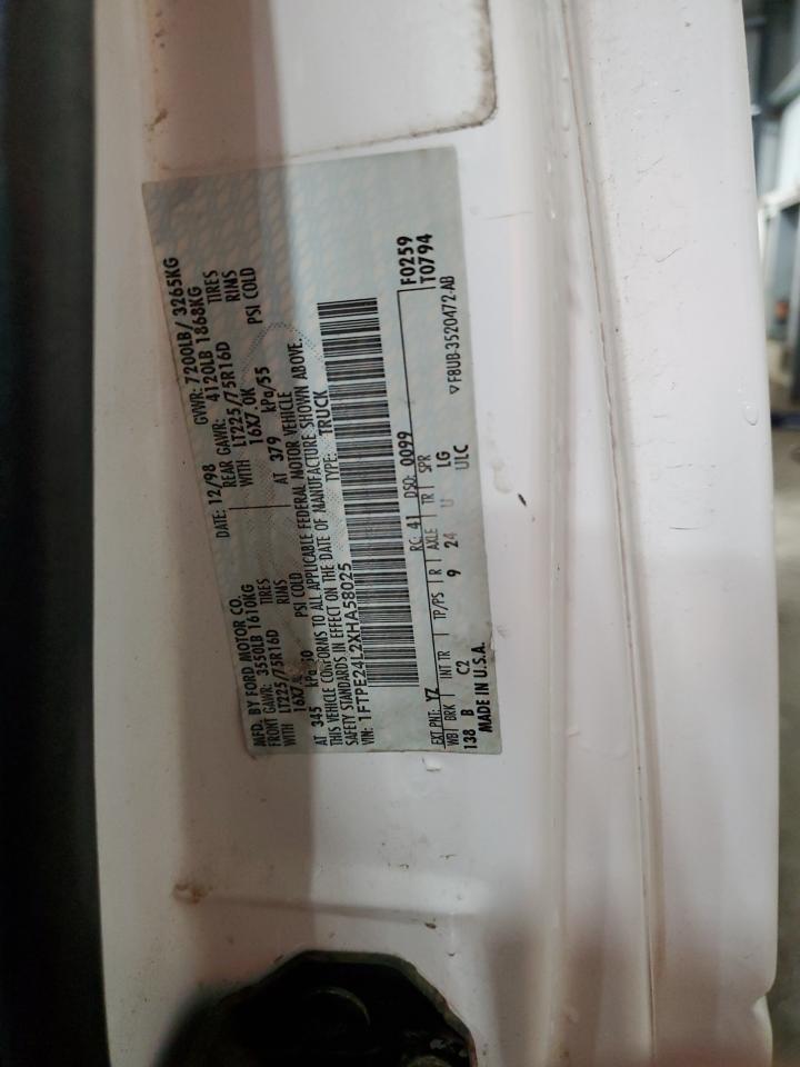 1999 Ford Econoline E250 Van VIN: 1FTPE24L2XHA58025 Lot: 92135345