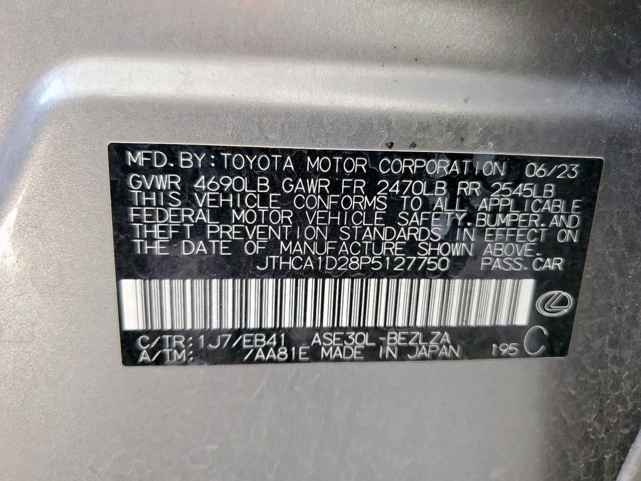 2023 Lexus Is 300 VIN: JTHCA1D28P5127750 Lot: 92364795