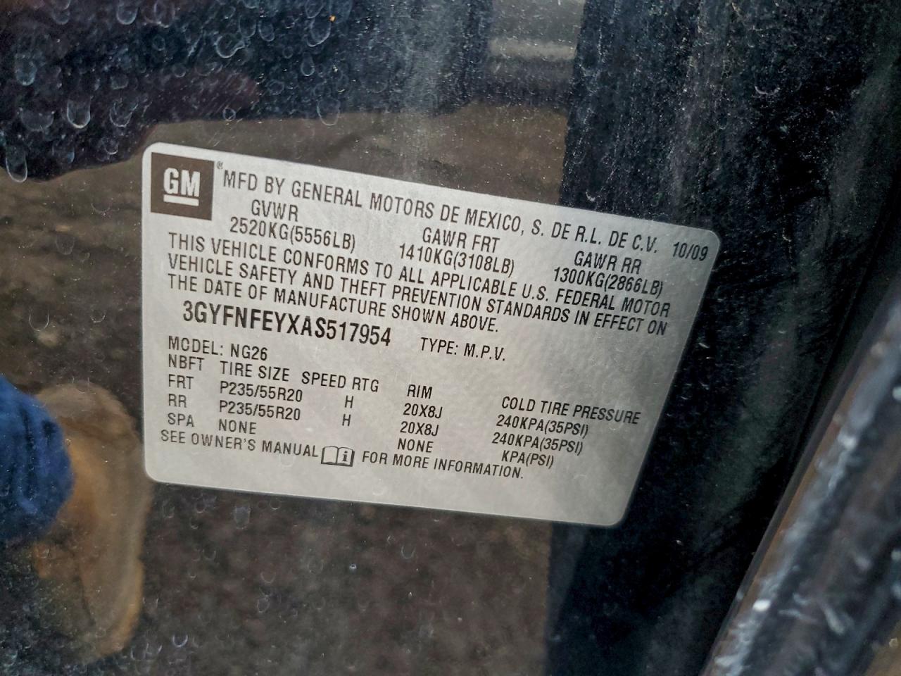 2010 Cadillac Srx Premium Collection VIN: 3GYFNFEYXAS517954 Lot: 94447955