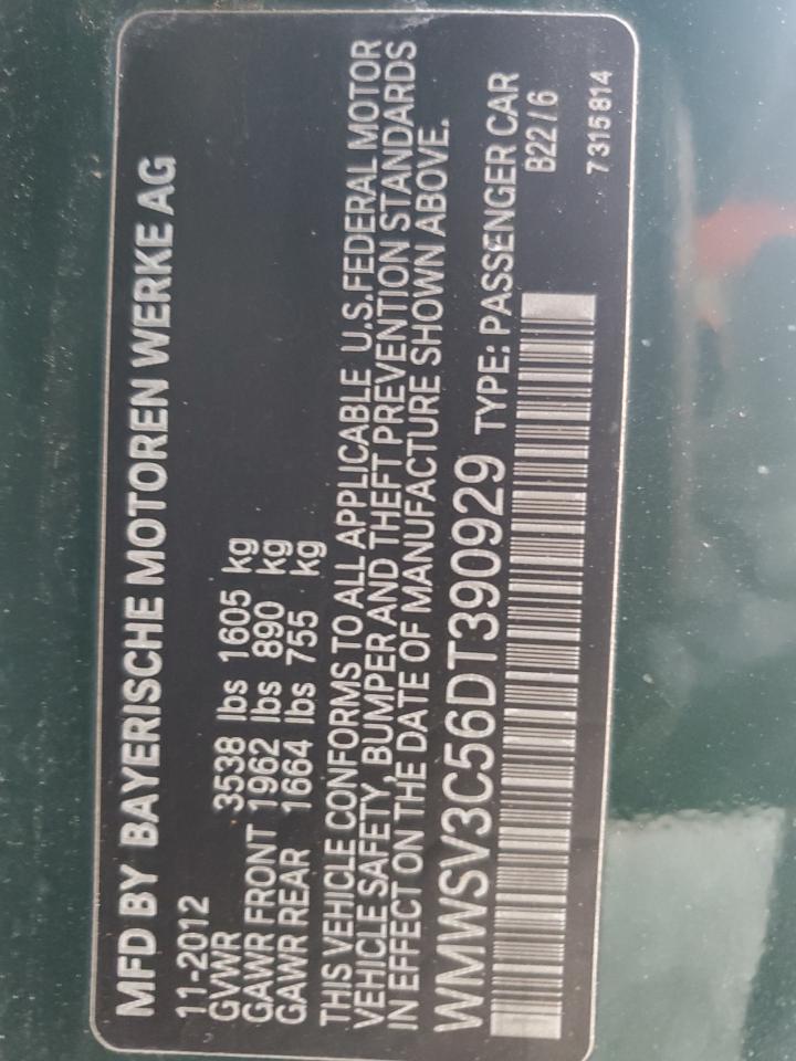 2013 Mini Cooper S VIN: WMWSV3C56DT390929 Lot: 91704365