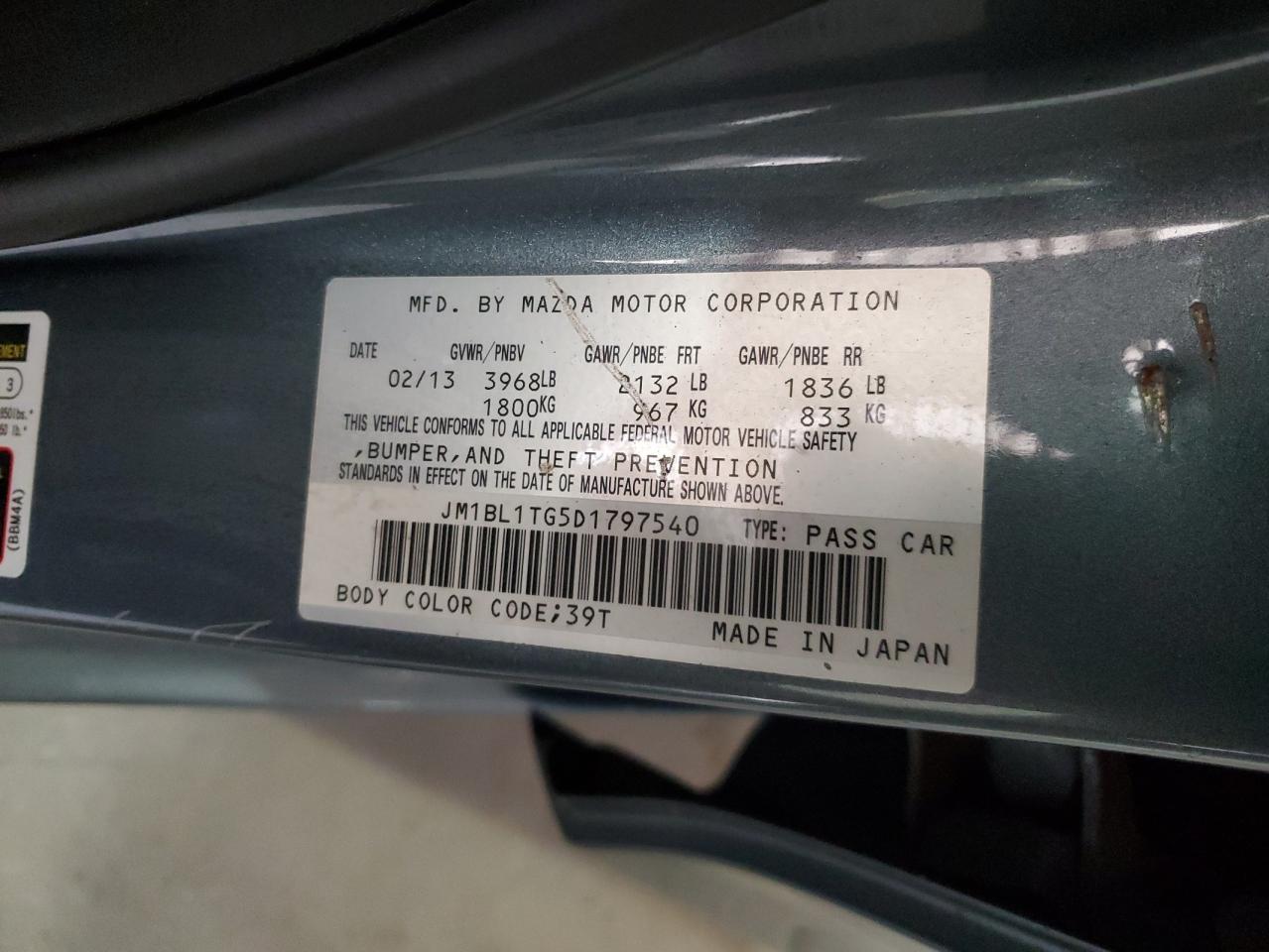 2013 Mazda 3 I VIN: JM1BL1TG5D1797540 Lot: 93478245