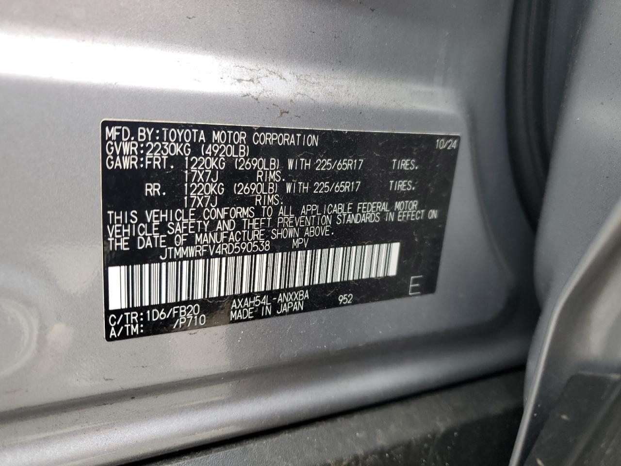 2024 Toyota Rav4 Le VIN: JTMMWRFV4RD590538 Lot: 93664465