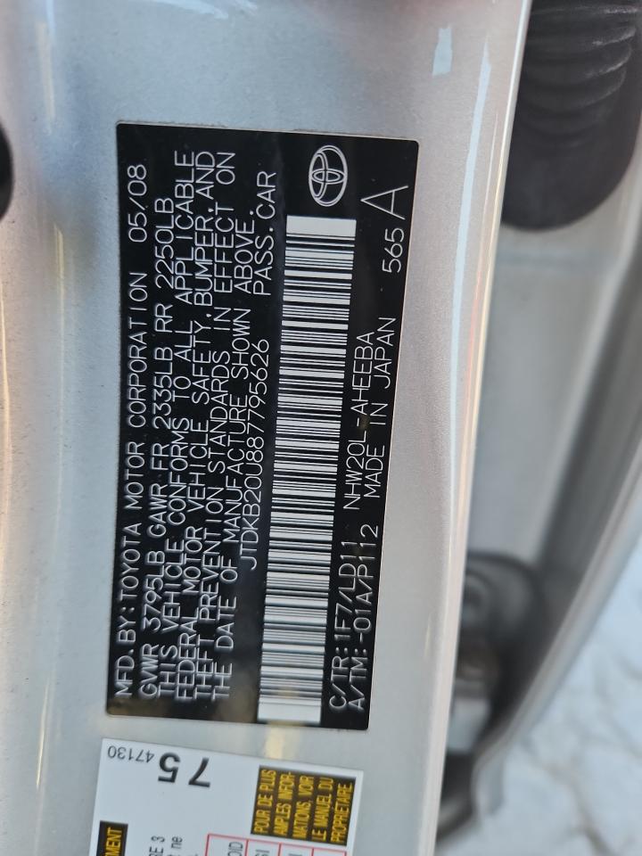 2008 Toyota Prius VIN: JTDKB20U887795626 Lot: 92722665