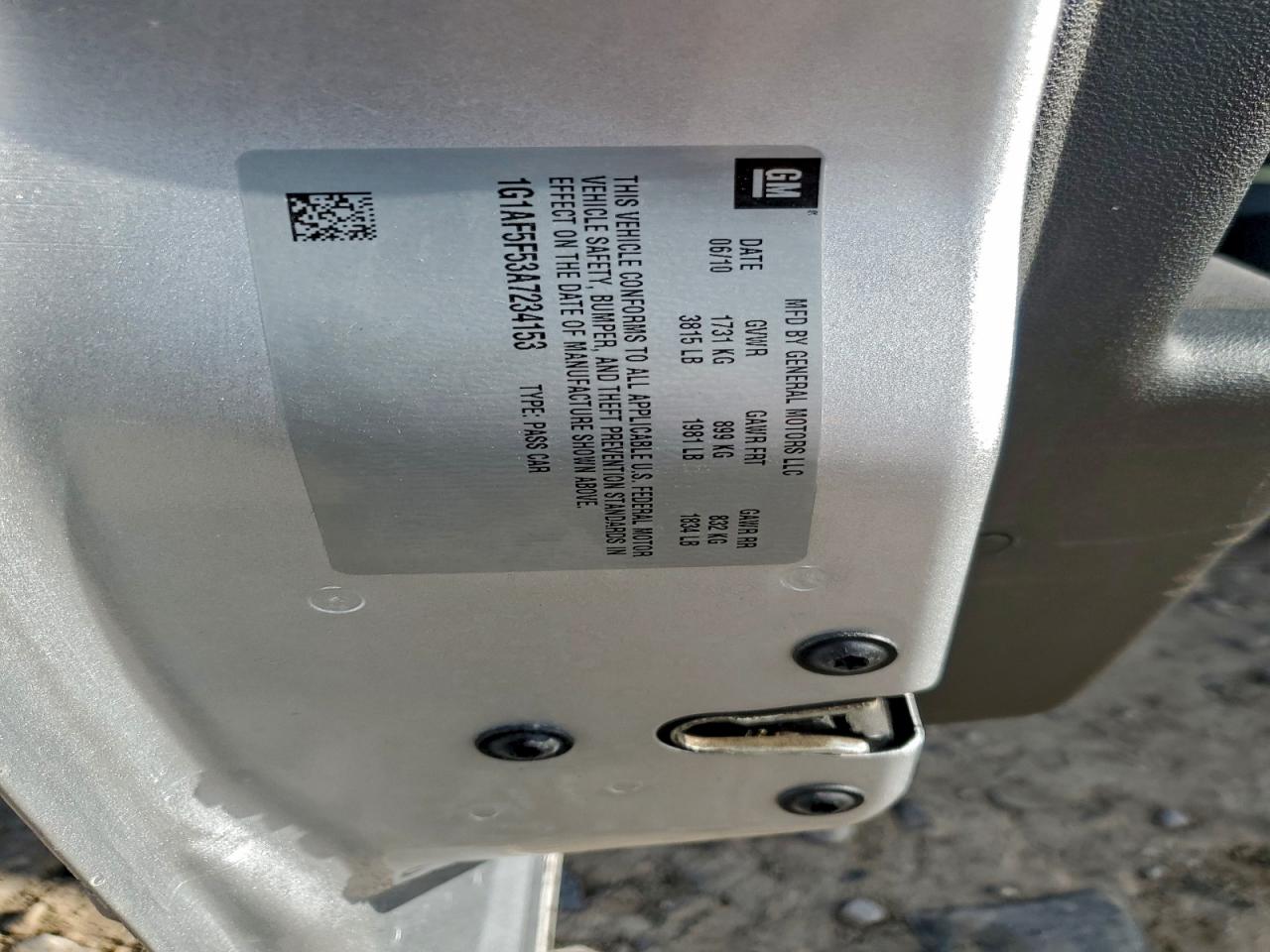 2010 Chevrolet Cobalt 2Lt VIN: 1G1AF5F53A7234153 Lot: 92874585