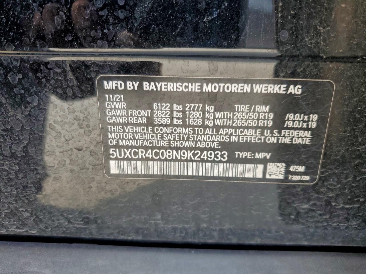 2022 BMW X5 Sdrive 40I VIN: 5UXCR4C08N9K24933 Lot: 92914805