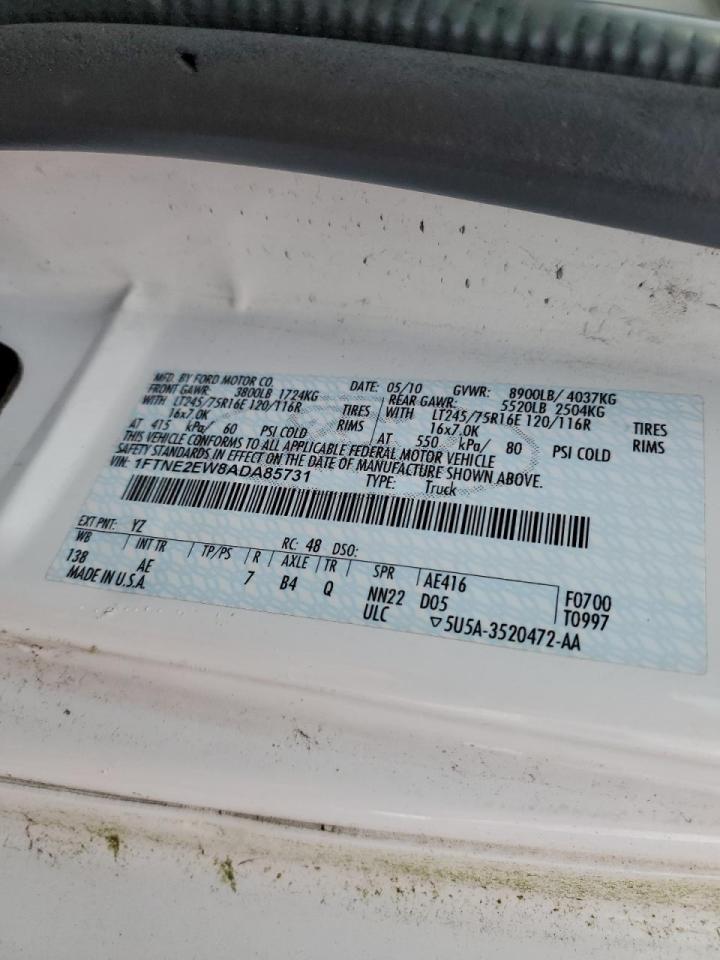 2010 Ford E250 Utility / Service Van VIN: 1FTNE2EW8ADA85731 Lot: 90423225