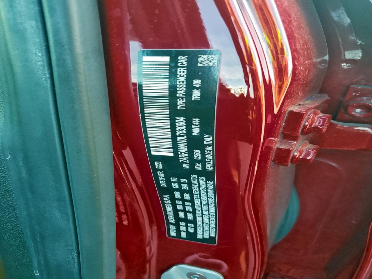 2020 Alfa Romeo Giulia VIN: ZARFAMAN0L7630904 Lot: 90802485