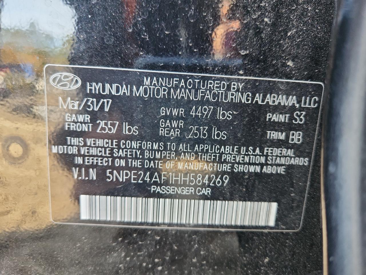 2017 Hyundai Sonata Se VIN: 5NPE24AF1HH584269 Lot: 90607015