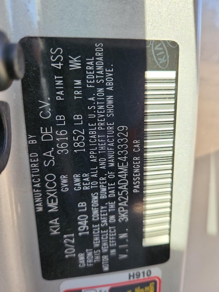 2021 Kia Rio S VIN: 3KPA25AD4ME433329 Lot: 91839705