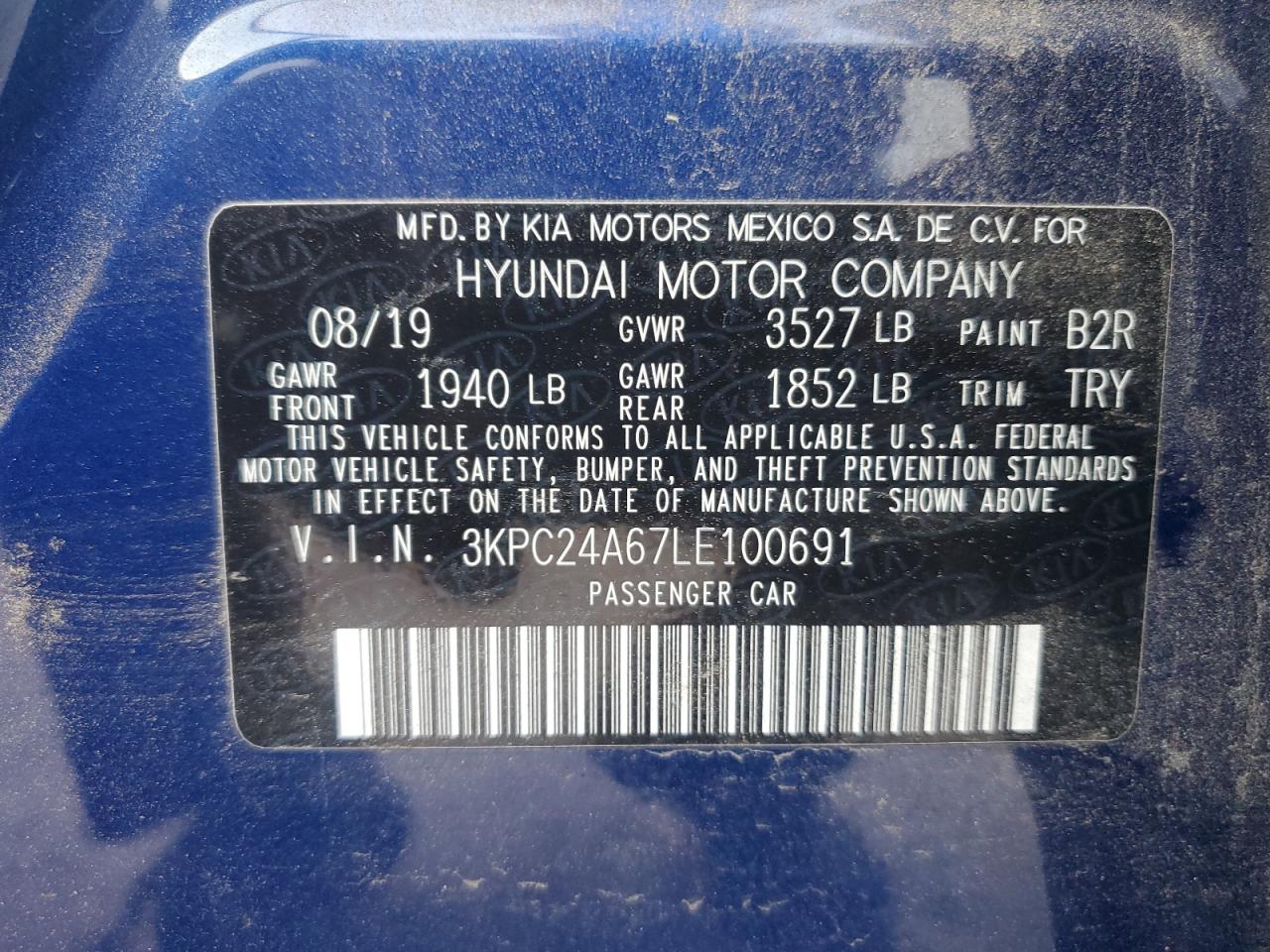 2020 Hyundai Accent Se VIN: 3KPC24A67LE100691 Lot: 93293355