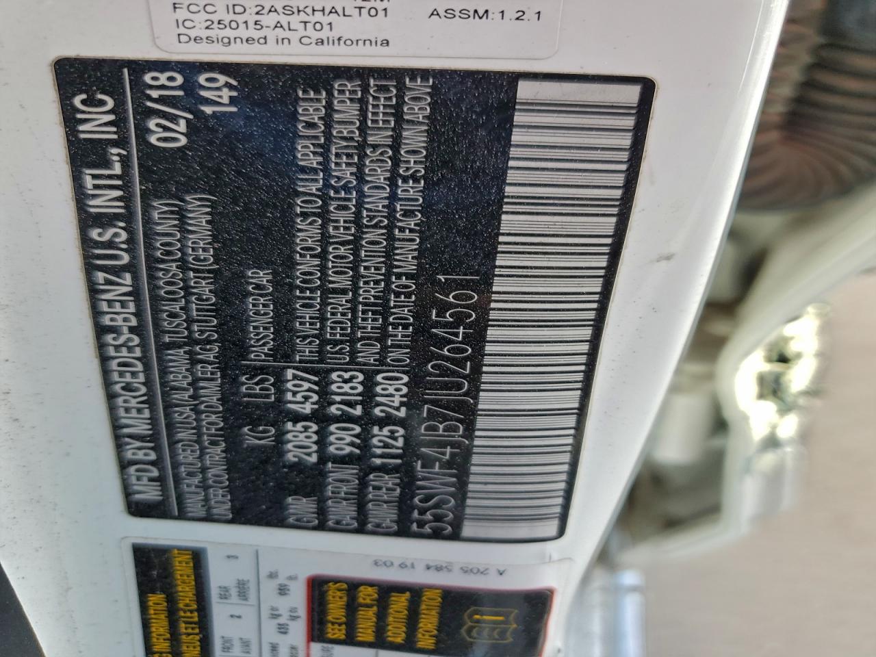 2018 Mercedes-Benz C 300 VIN: 55SWF4JB7JU264561 Lot: 93411225