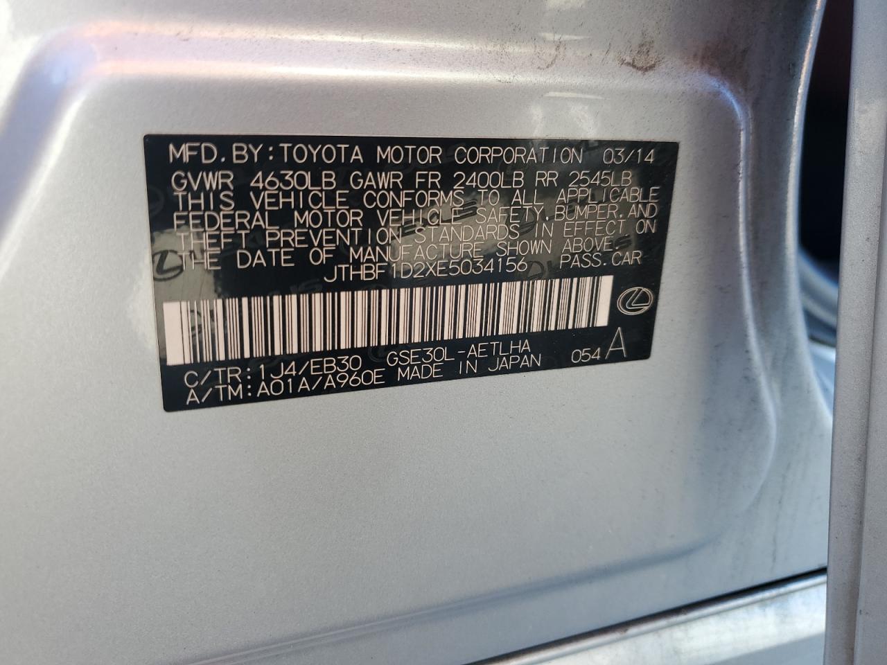 2014 Lexus Is 250 VIN: JTHBF1D2XE5034156 Lot: 90395425